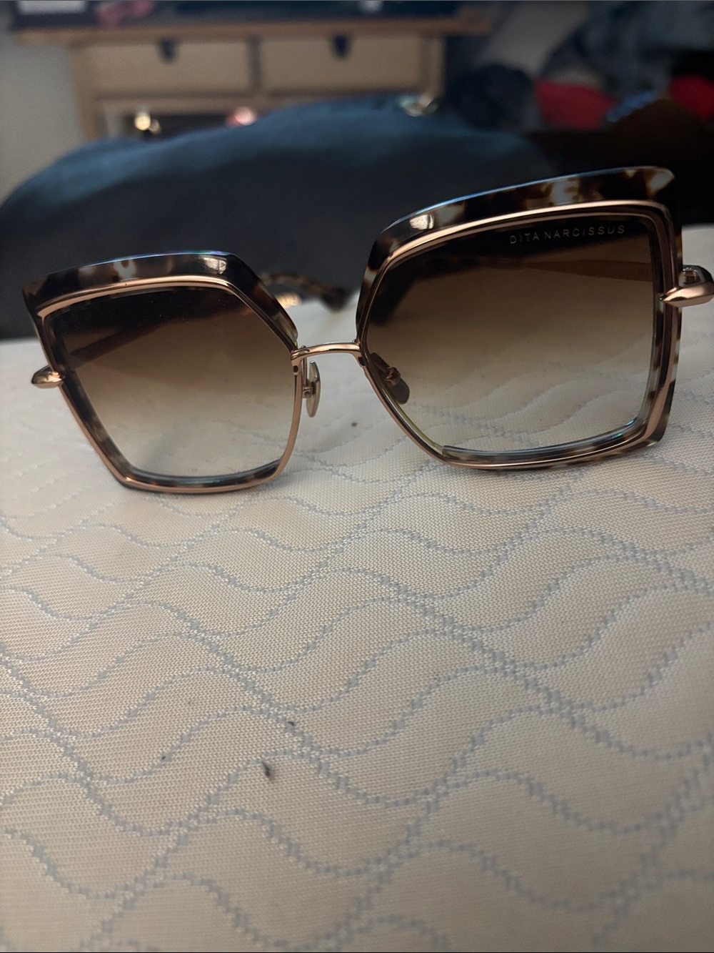 Knew Dita Narcissus Square Sunglasses in Cream Tortoise with Rose Gold Temples - Picture 2 of 6